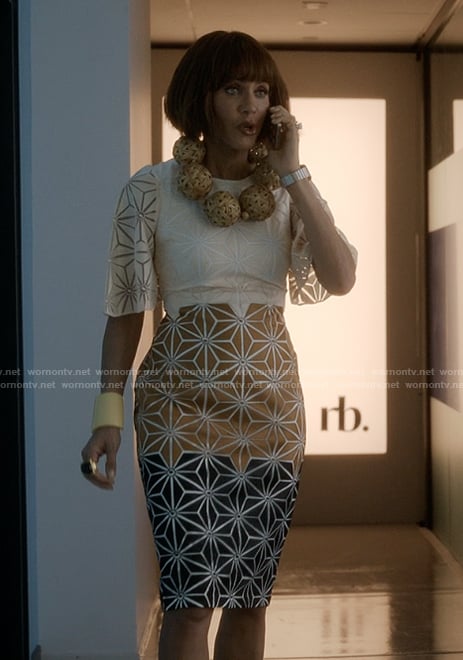Lisa's geometric cutout dress on And Just Like That