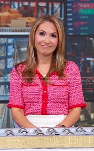 Lori's red short sleeve cardigan on Good Morning America