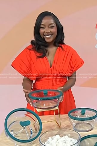Makho's red pleated dress on Today
