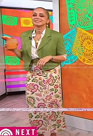 Marcela Valladolid's green short sleeve blazer and floral skirt on Today
