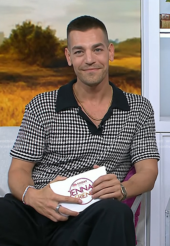 Matt Rogers's black print knit polo shirt on Today