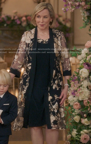 Maureen's black floral sheer jacket dress on Greys Anatomy