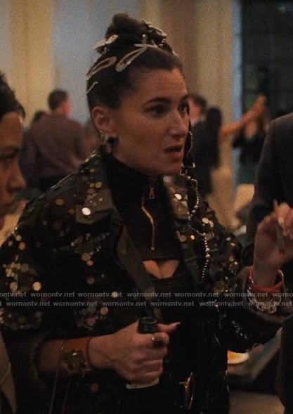 Maya's sequin camo jacket and pants on The Studio