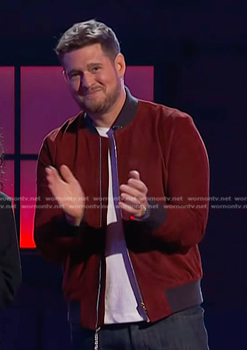 Michael Bublé's red suede bomber jacket on The Voice