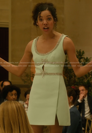 Mishi's mint bow embellished mini dress on Etoile