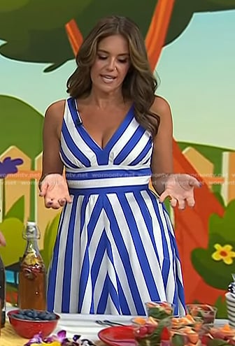 Monica Mangin's blue striped v-neck dress on Today