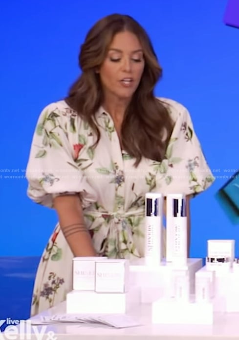 Monica Mangin's white floral puff sleeve dress on Live with Kelly and Mark