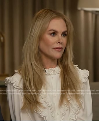 Nicole Kidman's white ruffle trim blouse on Good Morning America