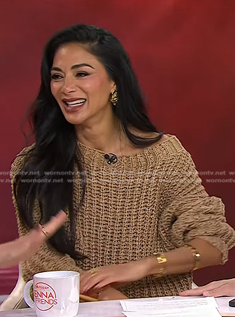 Nicole Scherzinger's brown off-shoulder knit sweater and skirt on Today