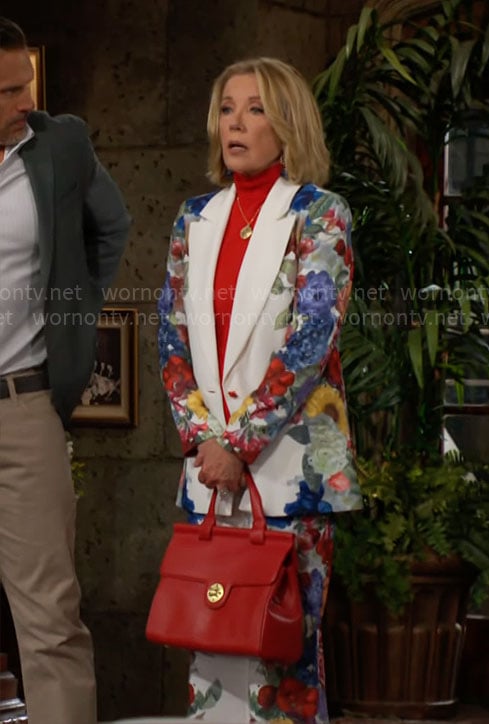 Nikki's white floral suit on The Young and the Restless