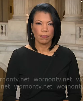 Nikole Killion's black asymmetric neckline dress on CBS Mornings