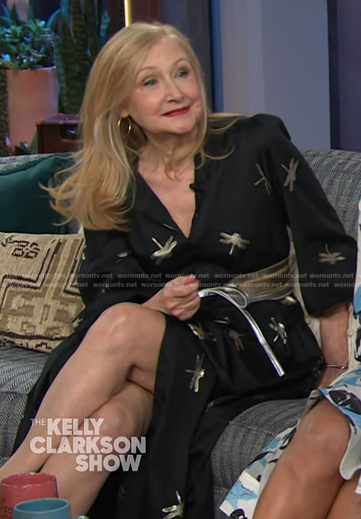 Patricia Clarkson's black dragon fly embellished dress on The Kelly Clarkson Show