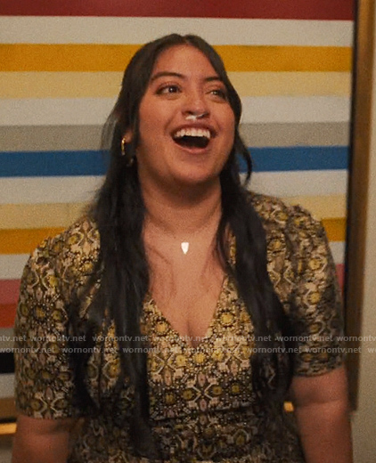 Petra's jacquard belted dress on The Studio