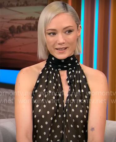 Pom Klementieff's polka dot dress on CBS Mornings