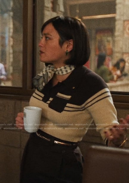 Quinn's short sleeve stripe knit top on The Studio