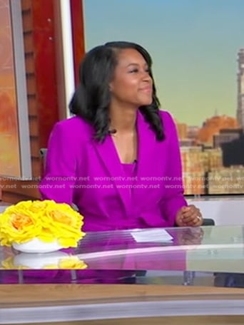 Rachel's purple dress and tie waist blazer on Good Morning America