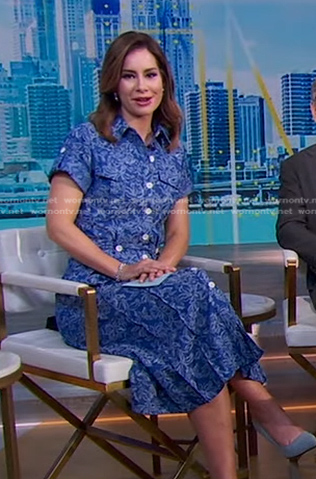 Rebecca's blue floral short sleeve shirtdress on Good Morning America