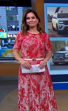 Rebecca's red paisley ribbed top and skirt on Good Morning America