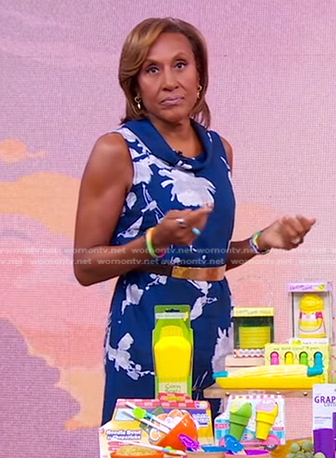 Robin's blue floral cowl neck dress on Good Morning America