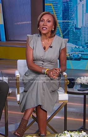 Robin's grey v-neck button front dress on Good Morning America
