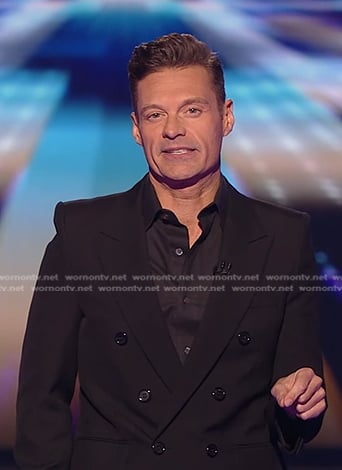 Ryan Seacrest's black double breasted blazer on American Idol