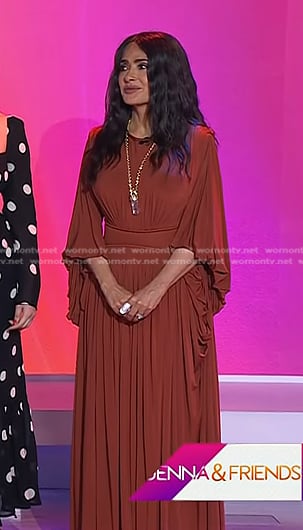 Salma Hayek's brown draped maxi dress on Today
