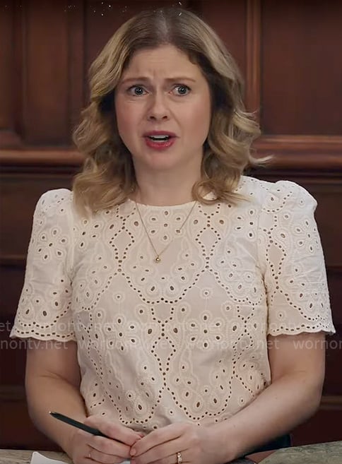 Sam's white eyelet top on Ghosts