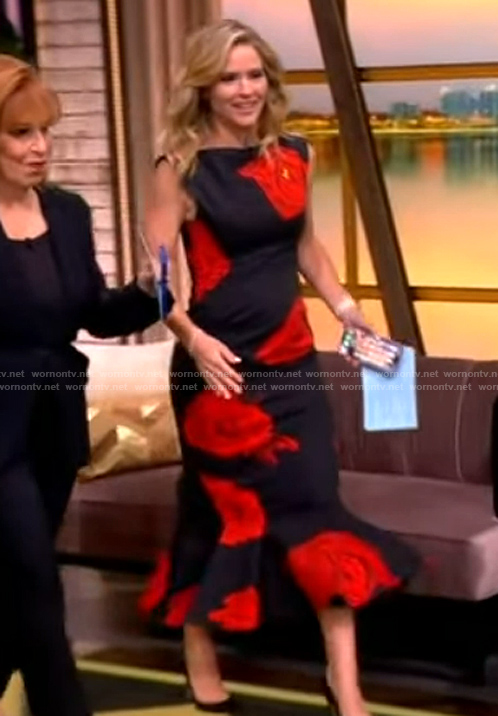 Sara's black and red floral print strapless dress on The View