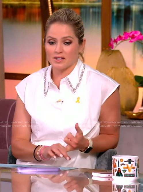 Sara's white embellished collar top on The View