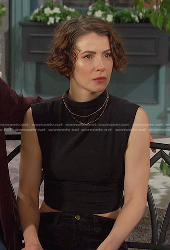 Sarah's black crop top and sneakers on Days of our Lives