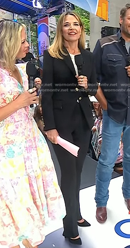 Savannah's black blazer and side slit flare pants on Today