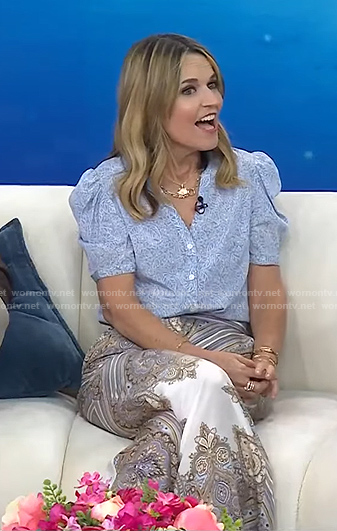 Savannah's blue floral blouse and print pants on Today