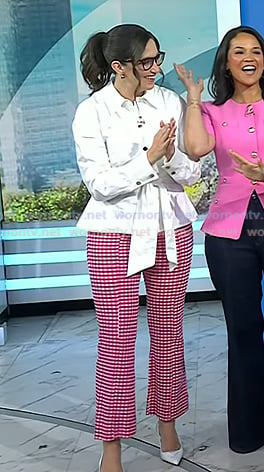 Savannah's white tie waist shirt and red gingham check pants on Today