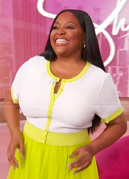 Sherri's white knit short sleeve cardigan on Sherri