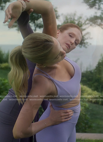 Simone's lavender sports bra and leggings on Sirens