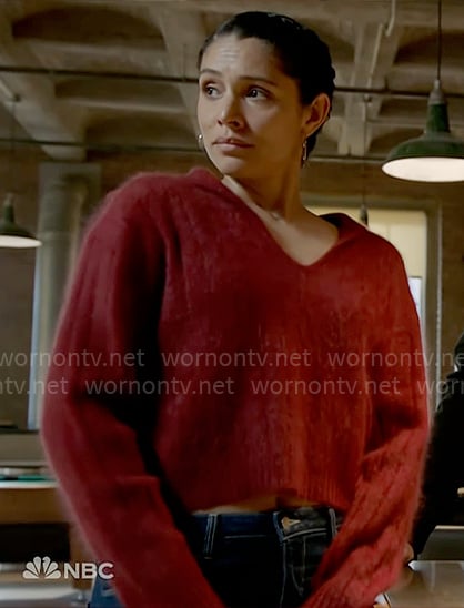 Stella's red fluffy sweater on Chicago Fire
