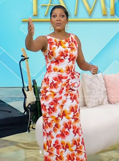 Tamron's floral print ruffle dress on Tamron Hall Show