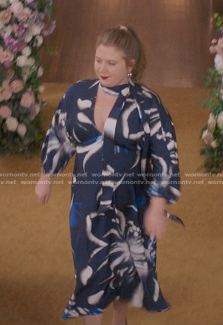 Taryn's blue floral tie neck dress on Greys Anatomy
