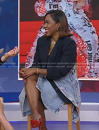 Tiffany Reid's mixed media denim blazer and wrap denim skirt on Today
