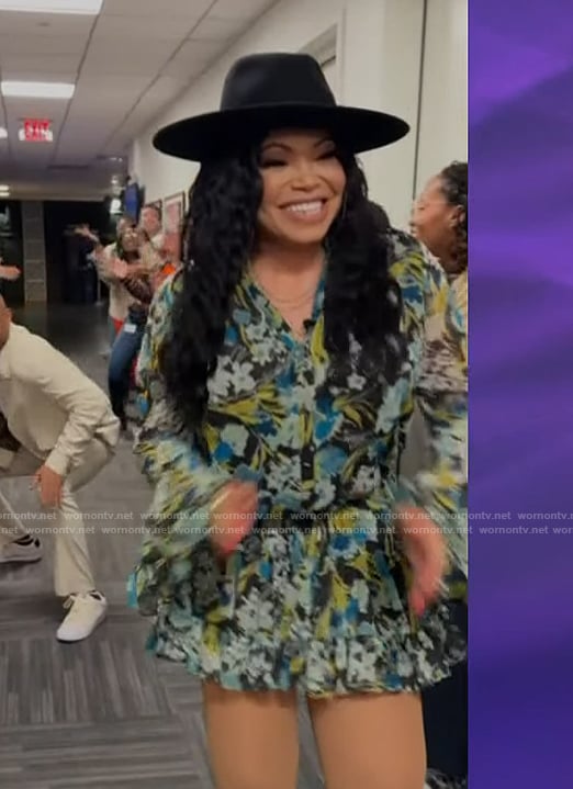Tisha Campell's floral print mini dress on The Jennifer Hudson Show