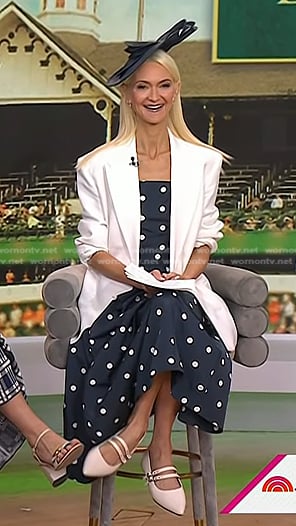 Zanna Roberts Rassi's navy polka dot top and skirt on Today