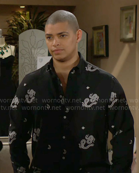 Zende's black snake shirt on The Bold and the Beautiful
