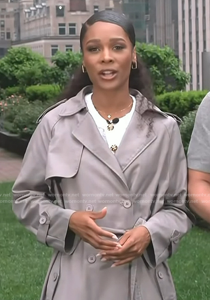 Zuri's gray double breasted coat on Access Hollywood
