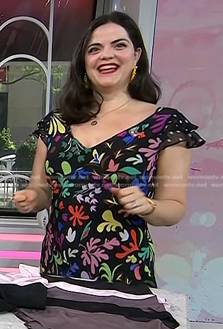 Kimmay Caldwell's black floral print ruffle dress on Today