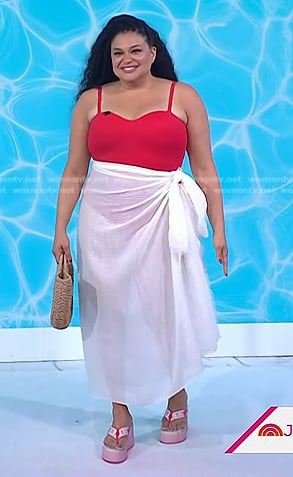 Michelle Buteau's red one-piece swimsuit on Today