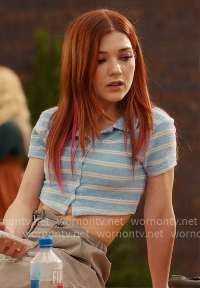 Abby's blue cropped striped top on Ginny & Georgia