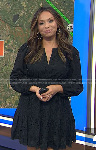 Adelle's black embroidered mini dress on Today