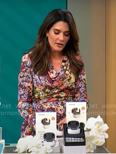 Adriane Kiss's floral cowl-neck dress on CBS Mornings