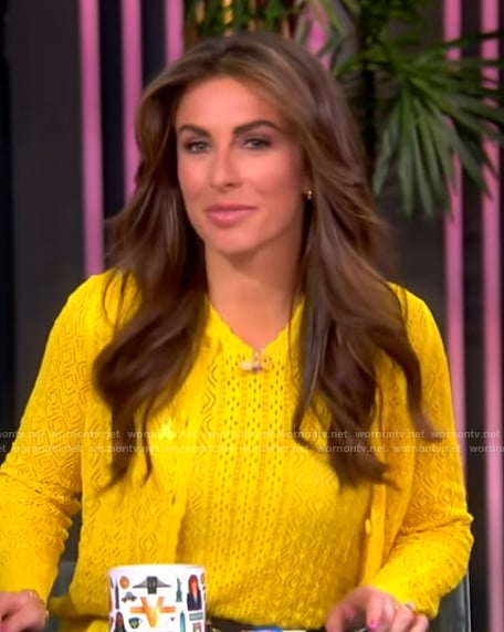 Alyssa's yellow pointelle knit top and cardigan on The View