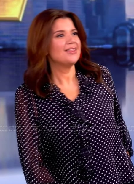 Ana's black polka dot print ruffle blouse on The View